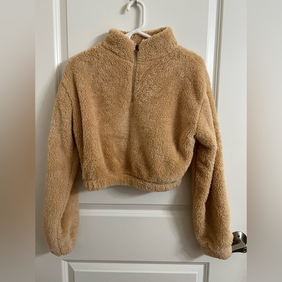 XS Cropped Sherpa Quarter Zip Sweatshirt - Picture 1 of 4